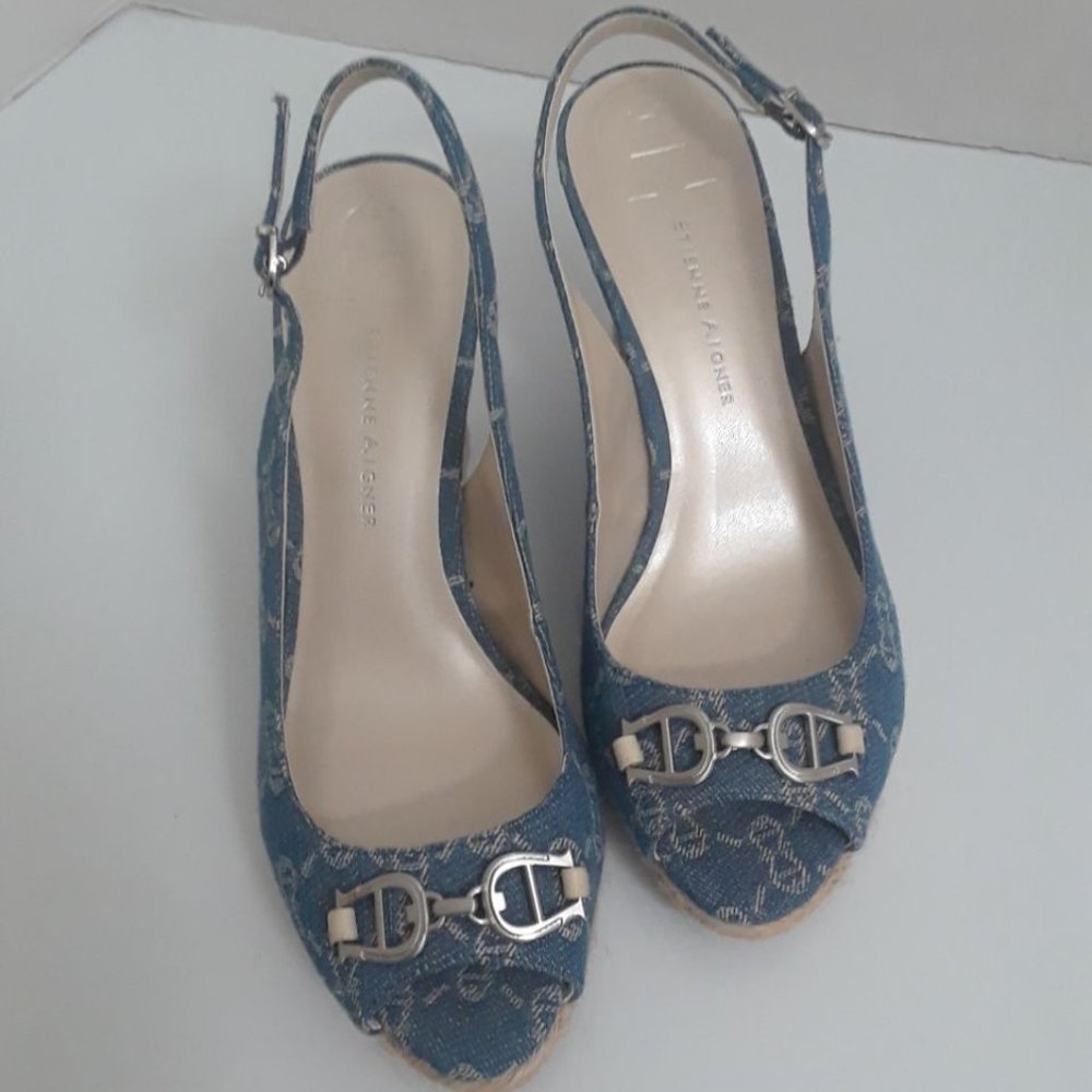 Etienne Aigner Wedges Sling Back Peeptoe Sandals Size 10m